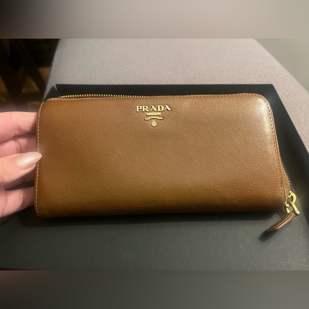Prada beige large zippy wallet
